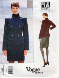 1890 Vogue State of Claude Montana 2 Breasted Military Style Jacket, Skirt Pattern 14-18 Uncut